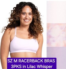 SZ M Fruit of the Loom RACERBACK 360  BRAS 3PK Cot/Span Blend in Lilac Whisper