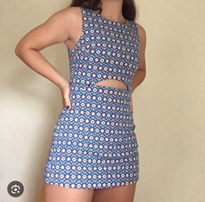 Zara Trafaluc Floral Geometric Sleeveless Romper Dress-Cutout- Back Zip-Sz Large