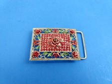 Sparkly Red Rhinstone Rectangle Floral Belt Buckle
