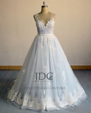 Sky blue ball gown wedding dress wedding dress 32-60 straps beaded belt