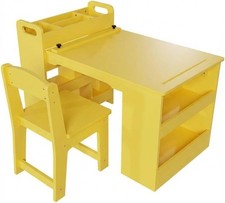 Kids Art Table and Chair Set with Storage 3-Piece Wooden Craft Desk for Drawing