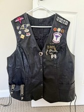 Vintage Biker Leather Motorcycle Vest w/ Patches Pins Harley Sturgis