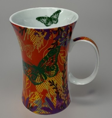 Germany Konitz 5'' Butterfly Flower Orange Multicolor Porcelain Coffee Tea Mug