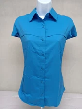 Magellan Outdoors Fish Gear Button Women’s VibrantvBlue Vented Shirt Size Small