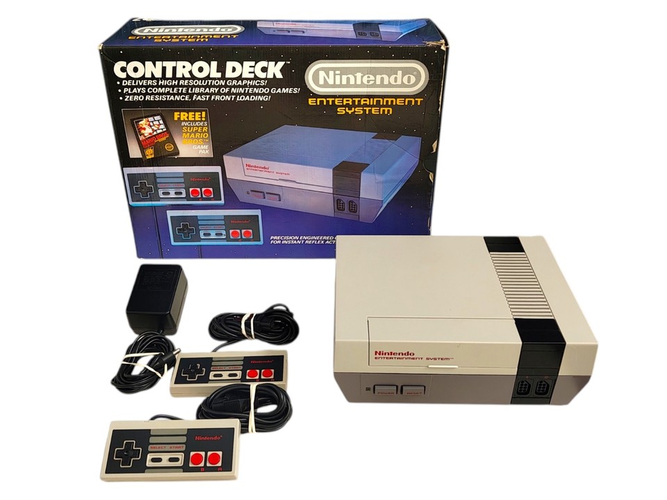 Original 1986 Nintendo NES Control Deck with box — the console that literally saved the video game industry, and it's complete.