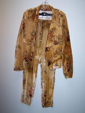 Chaser Womans Pantset Pant Set Size XS-S Golden Floral Velour Silk Blend NWT