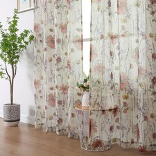 OWENIE Crushed Semi Sheer Curtains 72 Inches Length 2 Panels, Floral Pattern ...