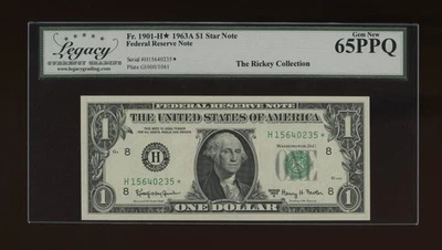 DBR 1963-A $1 FRN St. Louis STAR Gem Fr. 1901-H* Legacy 65 PPQ Serial H15640235* - Image 1 of 2