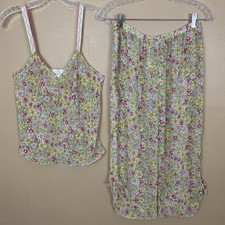 LA INTIMATES Vintage Lingerie 2 Pc Set Large Sheer Green Pink Yellow Floral Boho