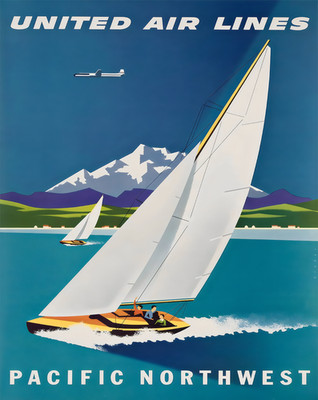 Vintage United Air Lines Poster Pacific Northwest Art - 12X16/16X20/18X24/24X36