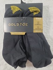 Gold Toe Mens Cotton Comfort No Show Socks 6 Pair Black Moisture Control