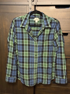 LL Bean Flannel Shirt Womens Size M Petite Long Sleeve Button Down Plaid 