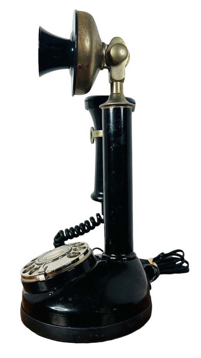 BLACK CANDLESTICK ROTARY DIAL TELEPHONE VTG 1970s AMERICAN CLASSIC