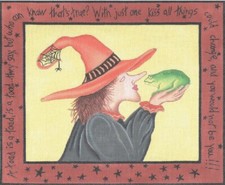 Needlepoint Handpainted Halloween CBK Witch w Toad 11x9