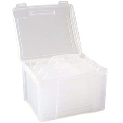 Clear Card File Box Organizer with 6 Dividers for Photos Recipes Business Cards
