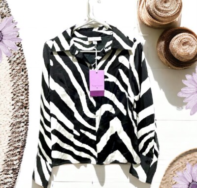 Sergio Hudson Womens XXS Black/White Zebra Print Blouse Top Shirt Target