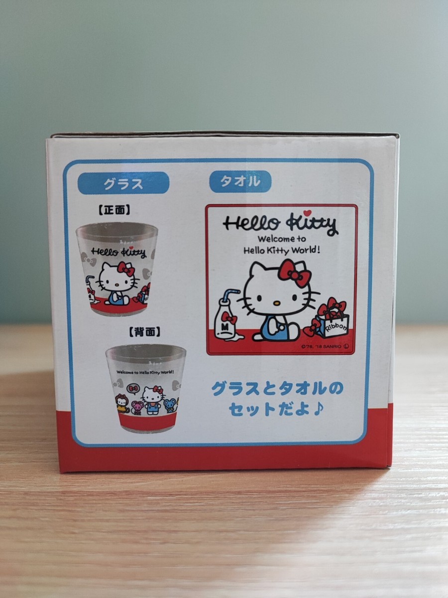 Brand New Japan Sanrio Hello Kitty Glass and Towel box set cup mug