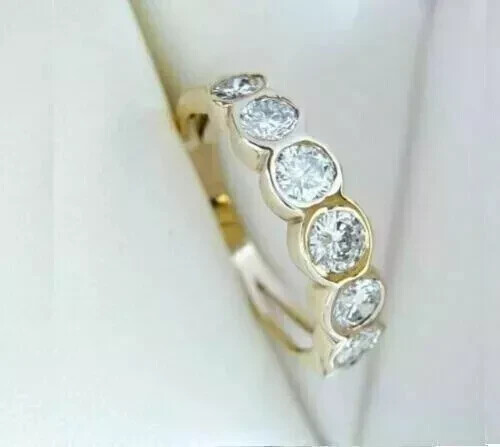 2.50Ct Round Cut Moissanite Half Eternity Wedding Band 14k Yellow Gold ...