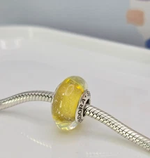 Authentic Pandora Disney Belle's Signature Color Murano Glass Yellow  Charm