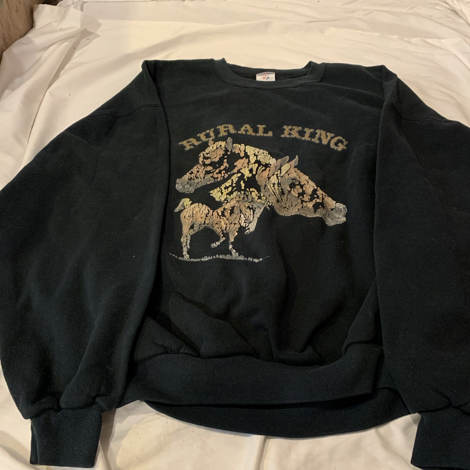 Rural King Horse Sweatshirt XL Jerzees White Graphic Pullover Crewneck