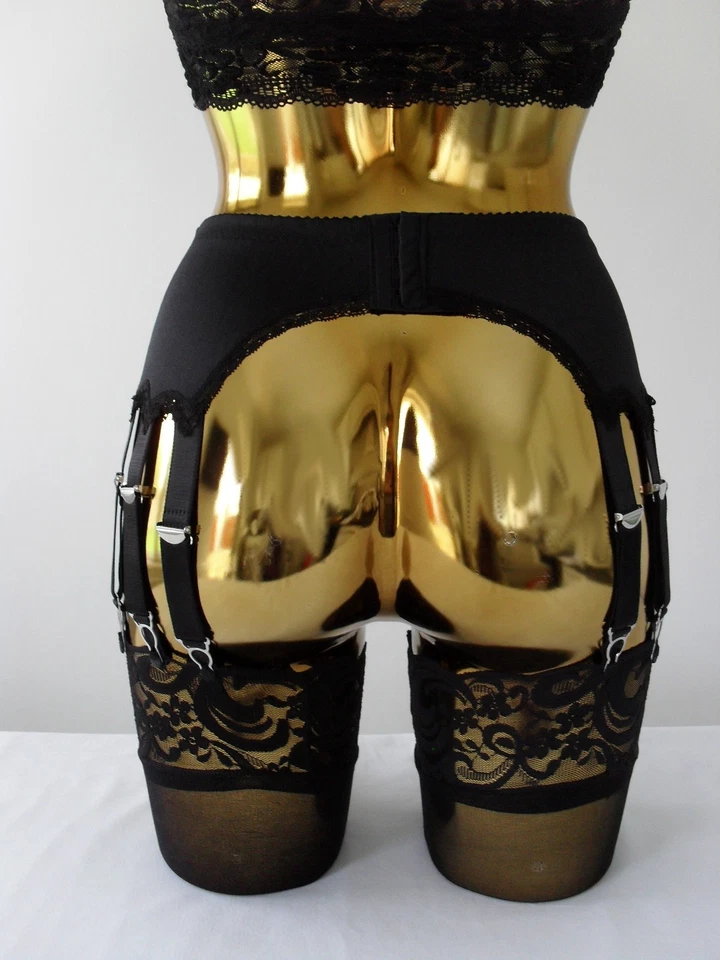 Large or XL 14 Strap Burgundy Lycra Lace Designer Retro Burlesque Suspender Belt - Imagem 4 de 4