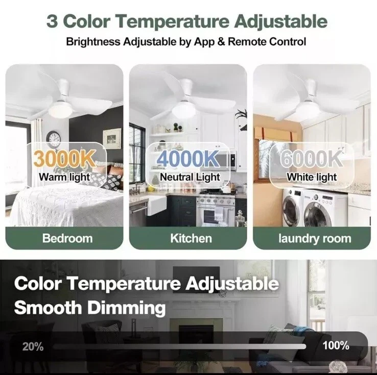 Acesal 30” Inch Low Profile Ceiling Fan with Light, Reversible, APP & Remote - Image 4 of 4