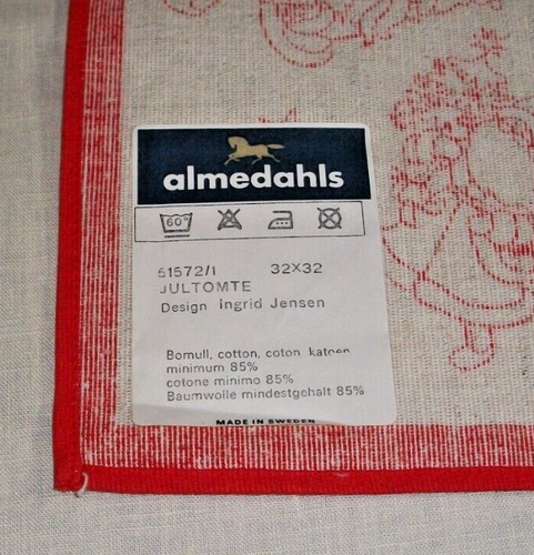 SWEDISH CHRISTMAS TOMTE SANTA DESIGN 12.25" X 12.75" DOILY ALMEDAHLS SWEDEN - Picture 6 of 6