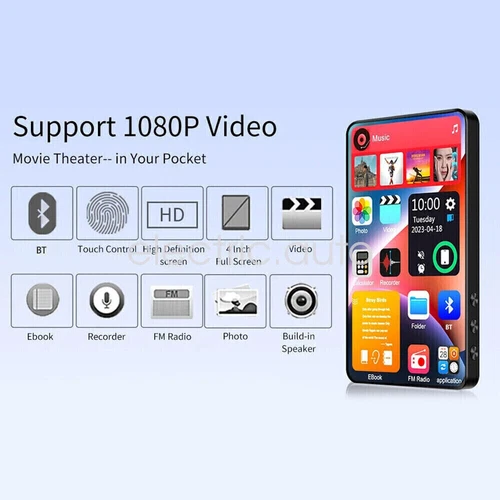 4 inch Full Touch Screen Bluetooth 5.2 Android MP3 Music MP4 Video Player 128GB