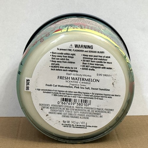 Bath & Body Works FRESH WATERMELON Candle LARGE 14.5 oz WHITE BARN 3-Wick - Picture 4 of 4