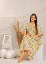 Mothers Cotton Floral Kaftan Beach Cover Up Sleepwear Indian Kaftan Maxi Dress