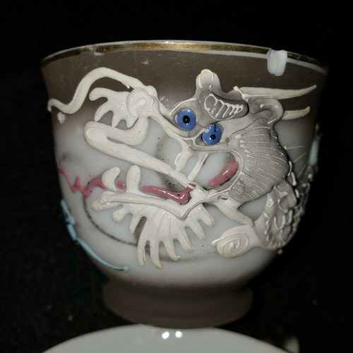 Tazza da tè e piattino Moriage Dragonware nero grigio oro Emerson Giappone occupato - Foto 6 di 12