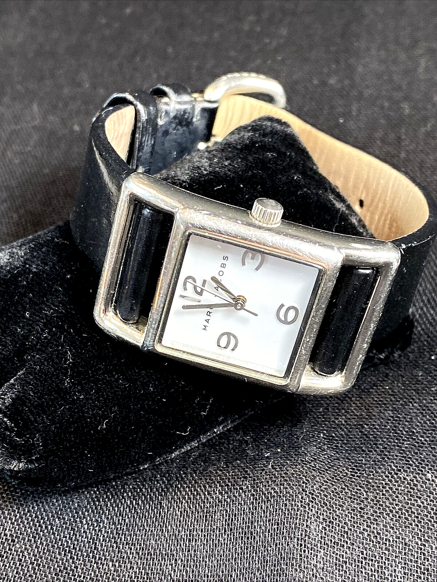 Marc By Marc Jacobs Square Silver Tone Watch Black Leather Marc By Marc Jacobs Square Silver Tone Watch Black Leather