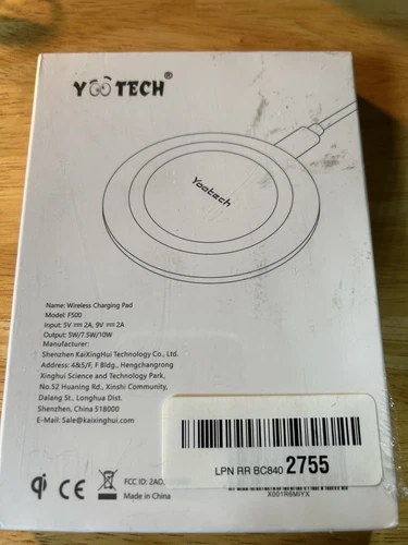 Yootech Wireless Charging Pad Charger Model: F500