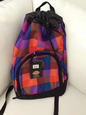 NWT Dickies Beach Bum Lightweight Plaid Multi Cinch Top Closure Backpack 