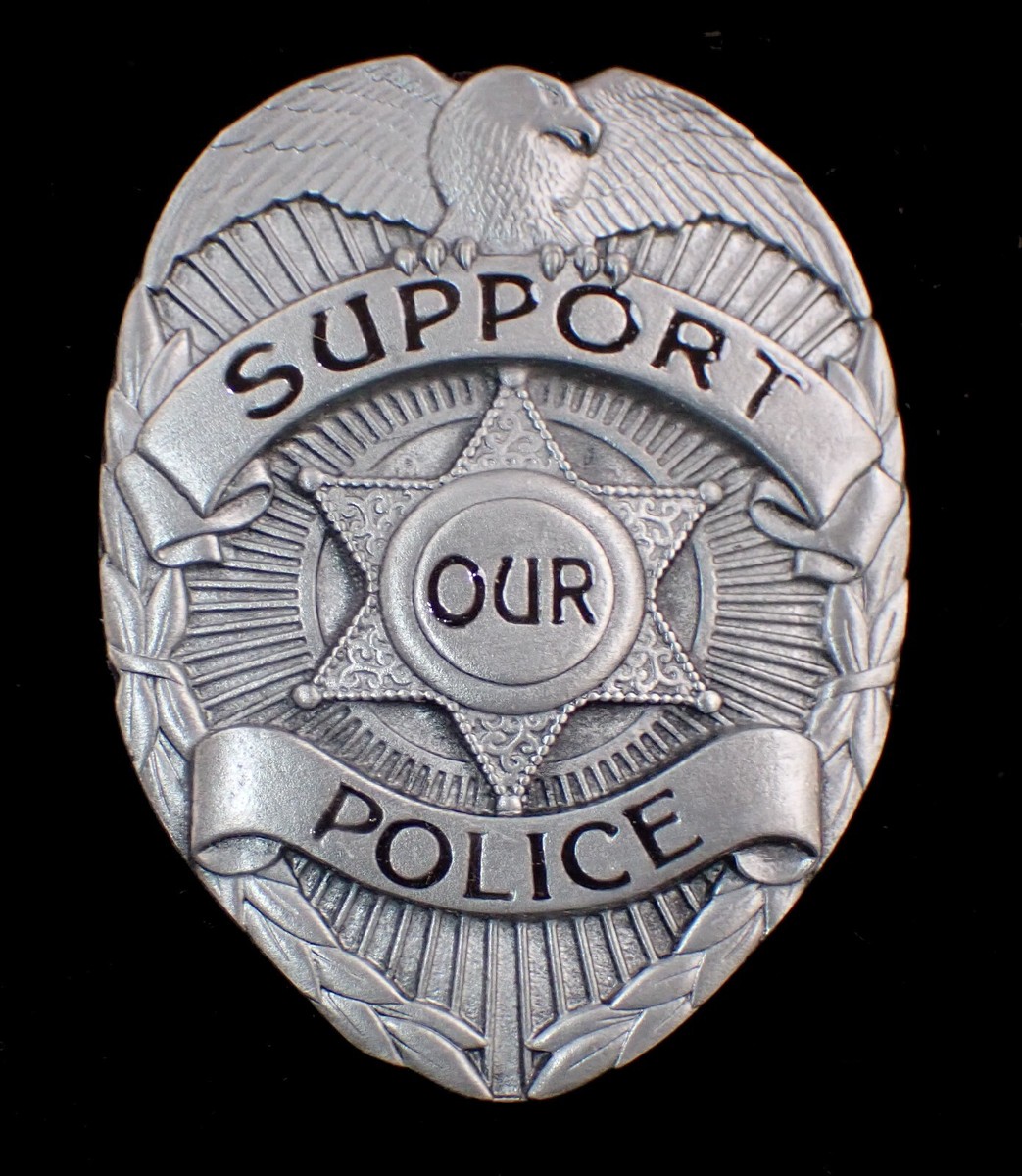 SUPPORT OUR POLICE BADGE BELT BUCKLE BERGAMOT PEWTER ENAMEL US
