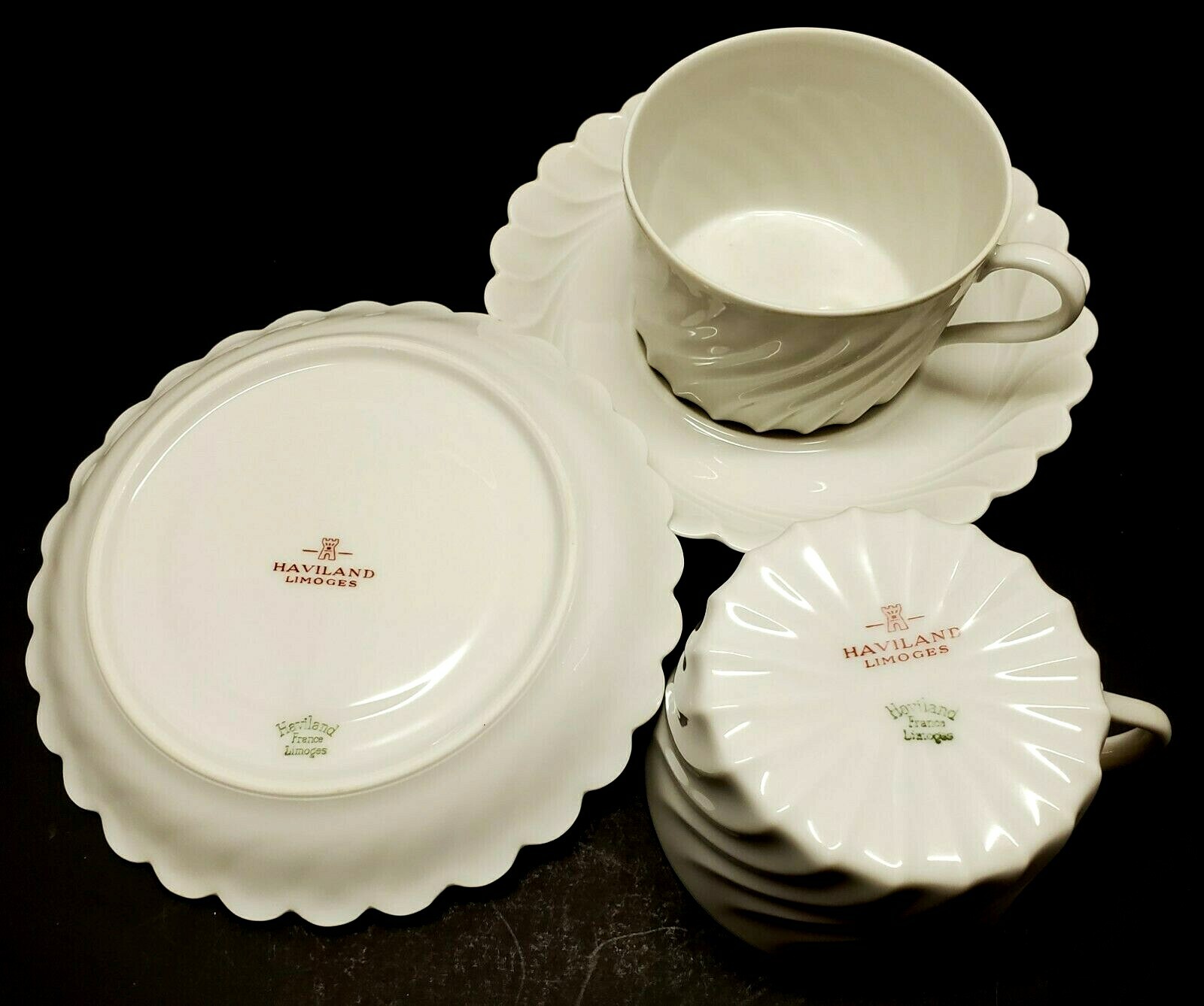 2 Haviland Limoges TORSE Cup & Saucer Pair All White Dessert eBay