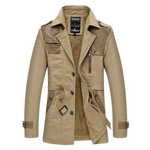 Men's Fleece Lined Trench Coat Single 