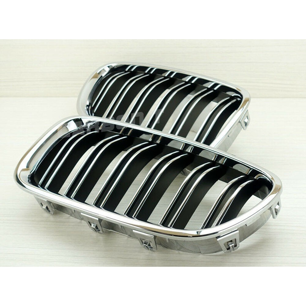 Fit BMW F10 F11 M Look Chrome Frame & Fence +Black Rear Part Front Grille 1SET