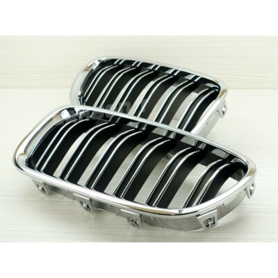 Fit BMW F10 F11 M Look Chrome Frame & Fence +Black Rear Part Front Grille 1SET