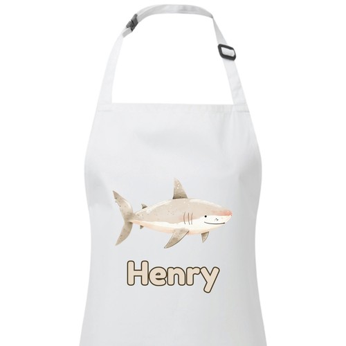 Delantal personalizado impermeable para niños tiburón cualquier nombre. Cocina artesanal para hornear. Niño niña - Imagen 6 de 11