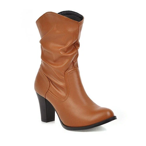 Women Mid-calf Boots Winter Block Heeled Short Boot Casual Autumn Shoes Big Size - Bild 3 von 21