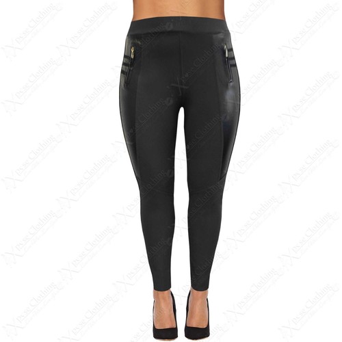 JEGGINGS SEÑORA TALLA GRANDE ELÁSTICOS LEGGINGS CON CREMALLERA CUERO LOOK 16-26 - Imagen 16 de 17