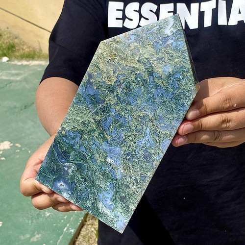 3.47LB Natural water grass agate wide column Obelisk quartz crystal sample colum - 第 1/12 張圖片