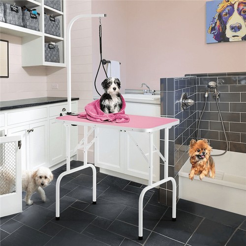 32-inch Dog Cat Foldable Grooming Table with Adjustable Height Arm Pink 2024 - Picture 2 of 12