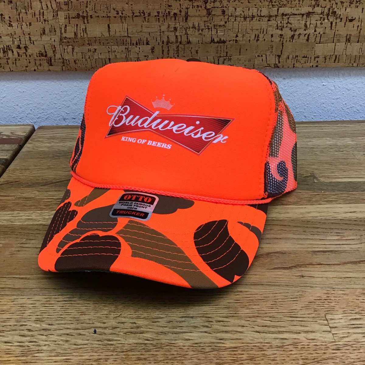 Budweiser - Trucker Hat Mesh Snapback - ORANGE CAMO Hunting NEW