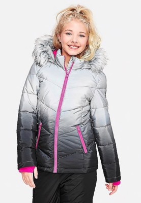 Pink Justice Girls Puffer Coat with Faux Fur Hood