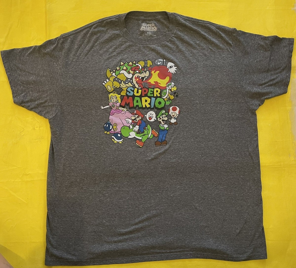 Super Mario T-Shirt Luigi Yoshi Bowser Peach Gray Size 3XL