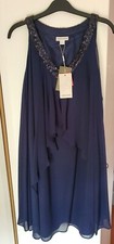 Monsoon Size 12 Navy Evening Midi Sleeveless Dress with Sequin Embellishment NEW