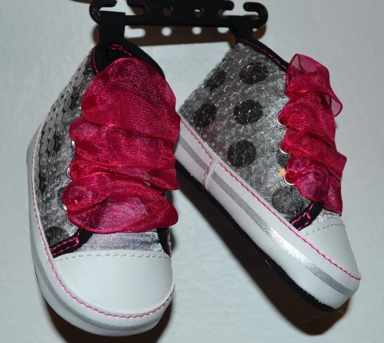 Zapatillas de Lunares con Secuencia Glamour Bebé Botines Rocker Encaje Cintas Foto 2 de 4