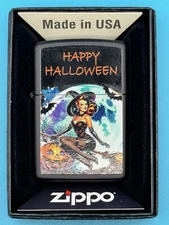 Witch Design 2 Happy Halloween Pumpkin Black Matte Zippo Lighter NEW